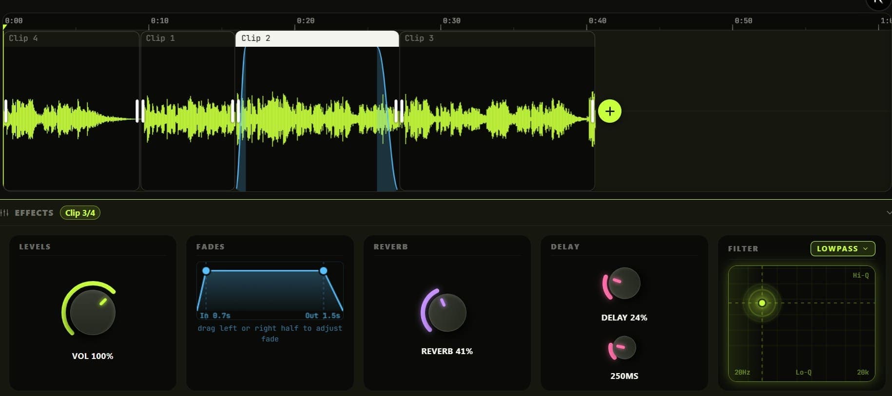 Panel de Mezclador de Efectos de Audio